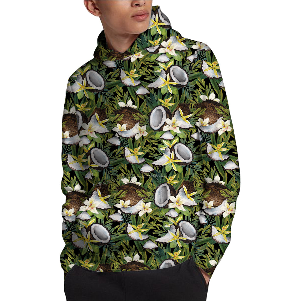 Vanilla Flower And Coconut Pattern Print Pullover Hoodie