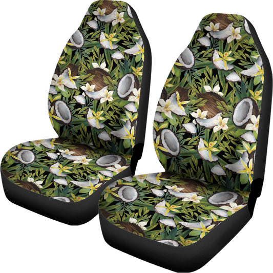 Vanilla Flower And Coconut Pattern Print Universal Fit Car Seat Covers