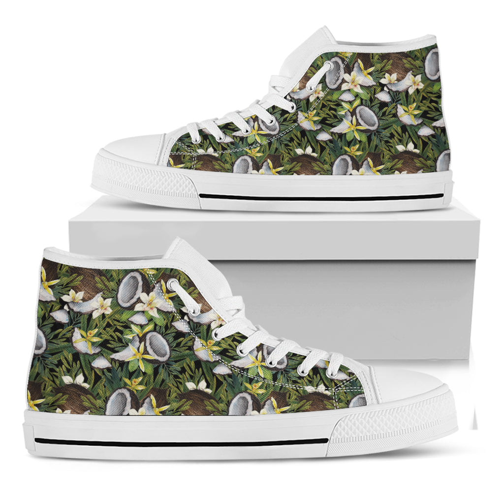 Vanilla Flower And Coconut Pattern Print White High Top Shoes