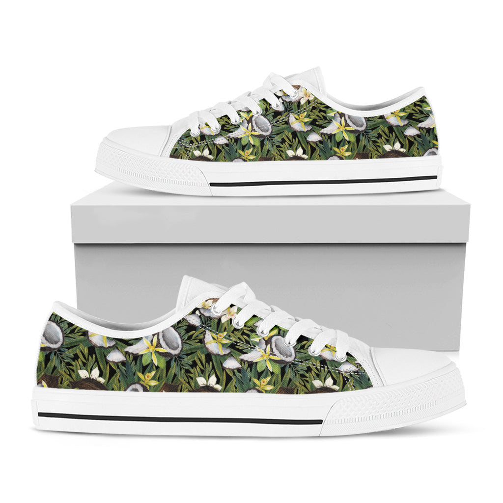 Vanilla Flower And Coconut Pattern Print White Low Top Shoes