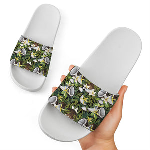 Vanilla Flower And Coconut Pattern Print White Slide Sandals