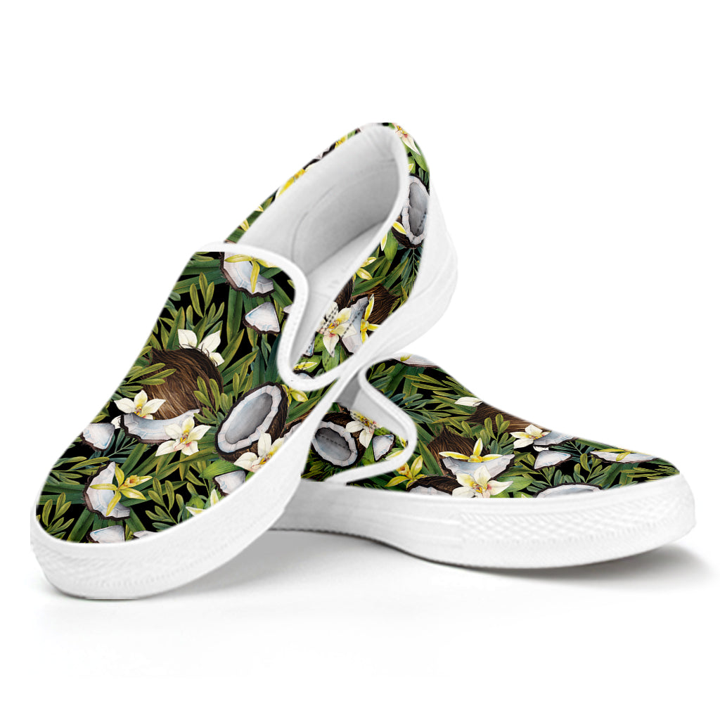 Vanilla Flower And Coconut Pattern Print White Slip On Shoes