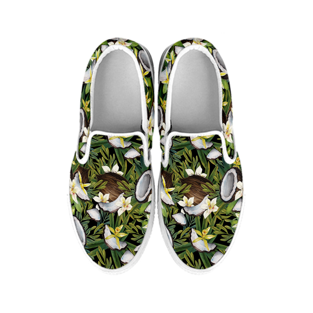 Vanilla Flower And Coconut Pattern Print White Slip On Shoes