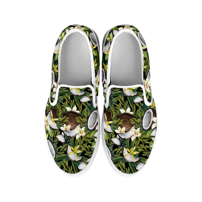 Vanilla Flower And Coconut Pattern Print White Slip On Shoes