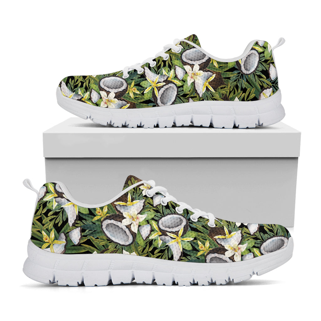 Vanilla Flower And Coconut Pattern Print White Sneakers