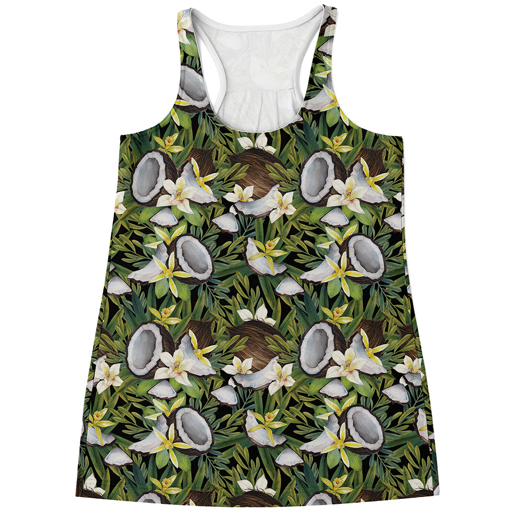 Vanilla Flower And Coconut Pattern Print Women's Racerback Tank Top