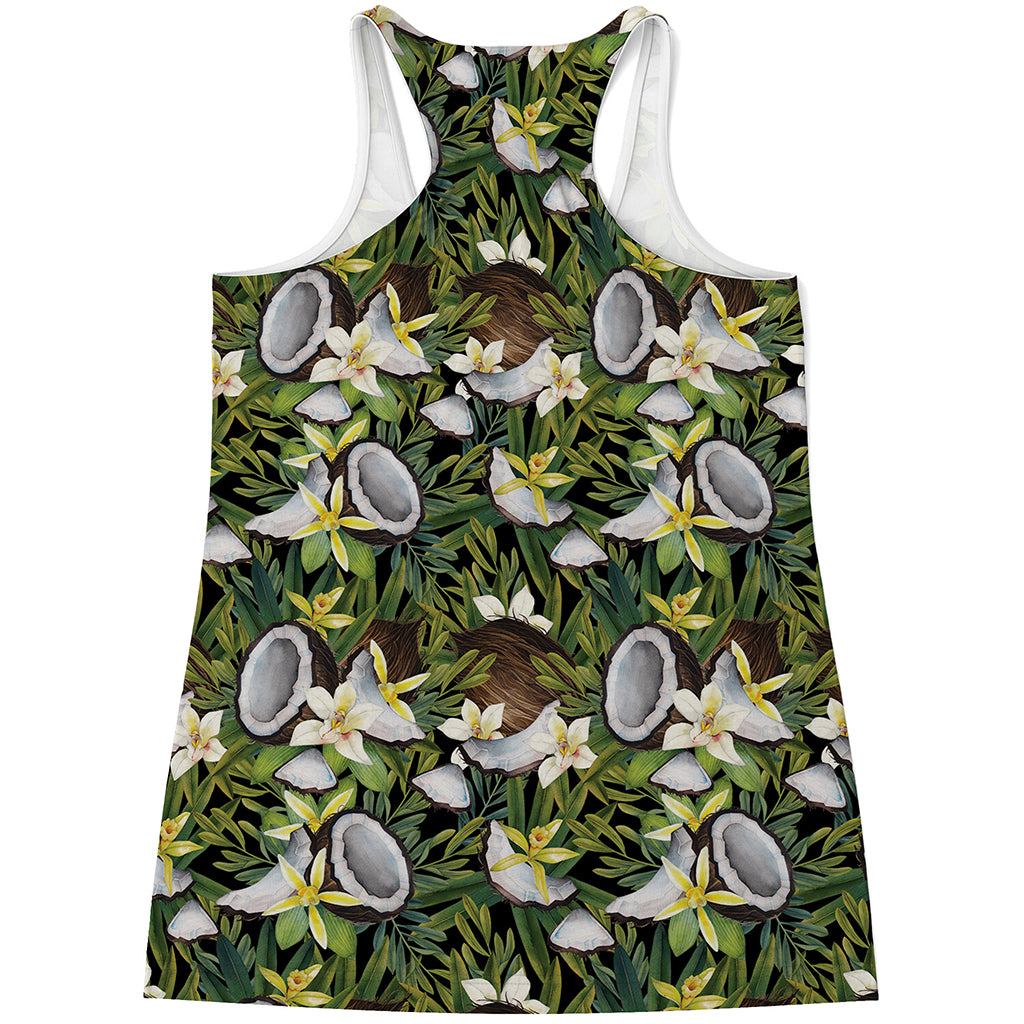 Vanilla Flower And Coconut Pattern Print Women's Racerback Tank Top
