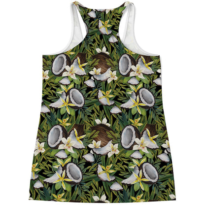Vanilla Flower And Coconut Pattern Print Women's Racerback Tank Top