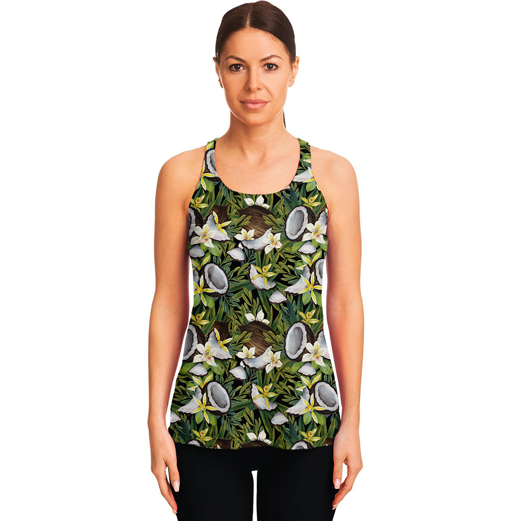 Vanilla Flower And Coconut Pattern Print Women's Racerback Tank Top
