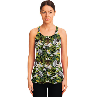Vanilla Flower And Coconut Pattern Print Women's Racerback Tank Top