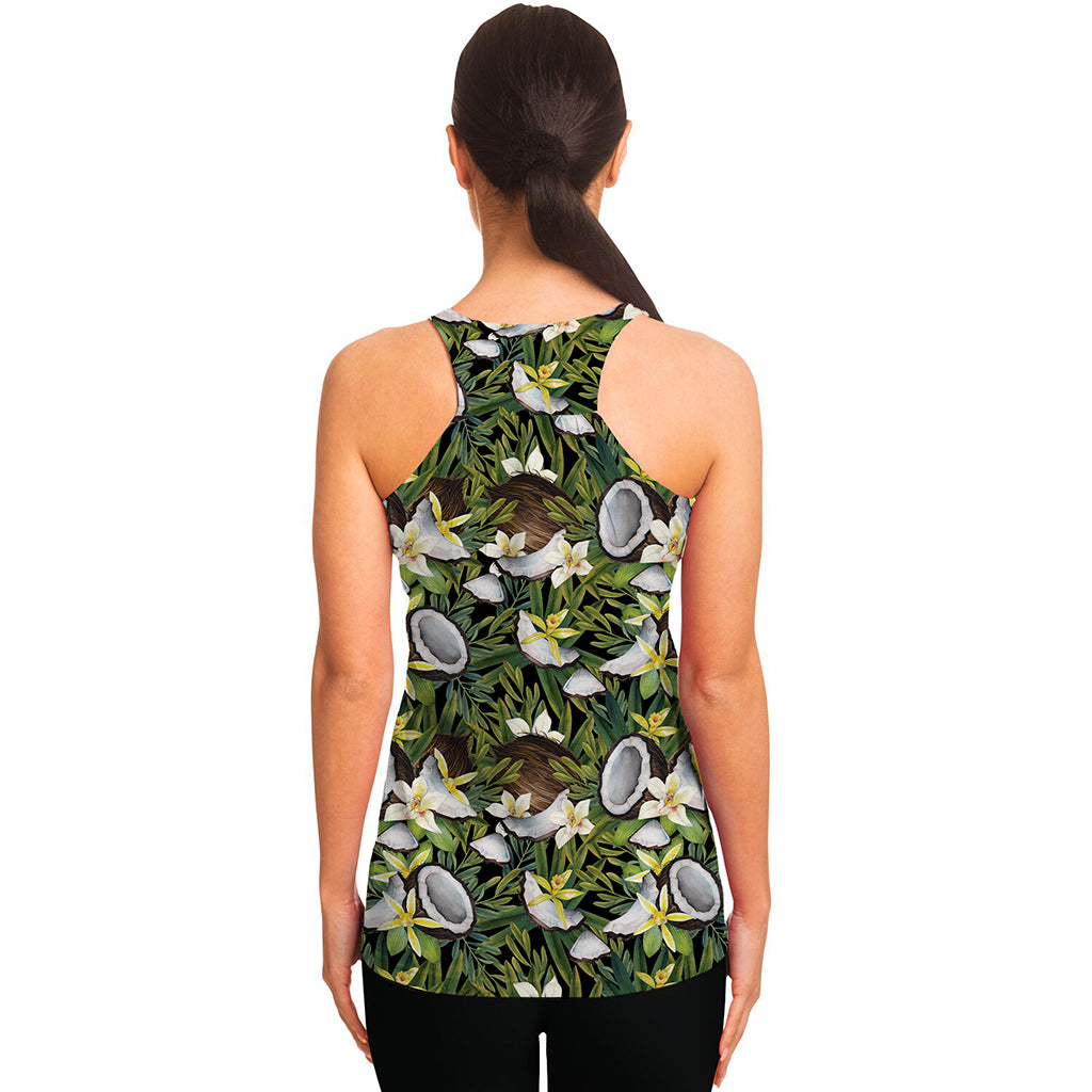 Vanilla Flower And Coconut Pattern Print Women's Racerback Tank Top