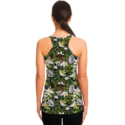 Vanilla Flower And Coconut Pattern Print Women's Racerback Tank Top