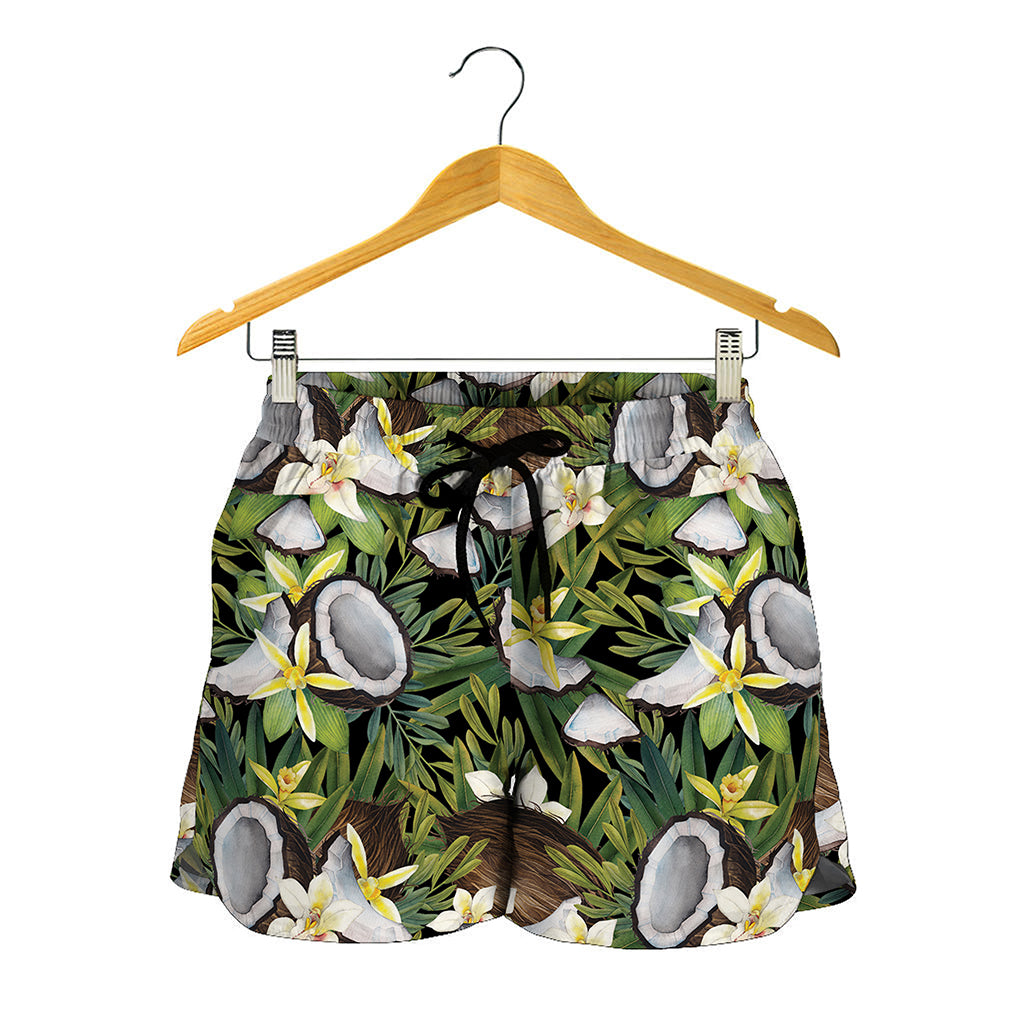 Vanilla Flower And Coconut Pattern Print Women's Shorts