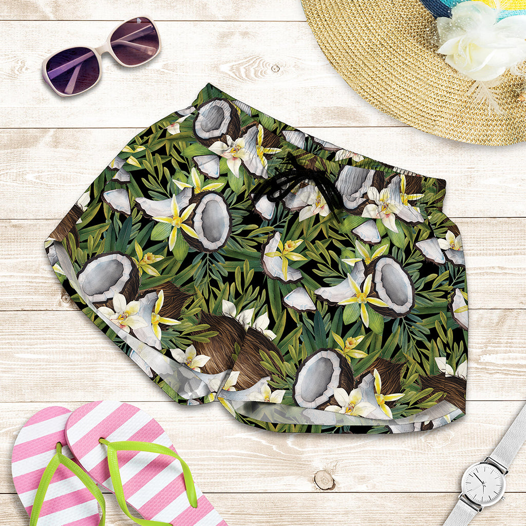 Vanilla Flower And Coconut Pattern Print Women's Shorts