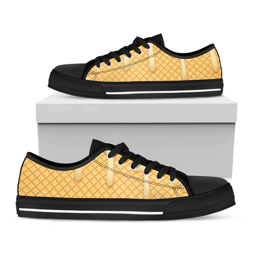 Vanilla Ice Cream Melted Print Black Low Top Shoes