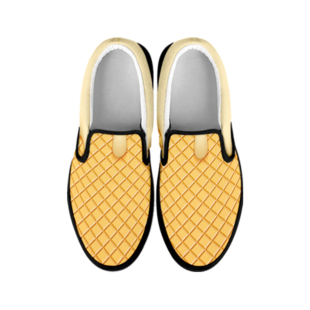 Vanilla Ice Cream Melted Print Black Slip On Shoes