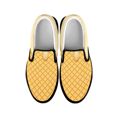 Vanilla Ice Cream Melted Print Black Slip On Shoes