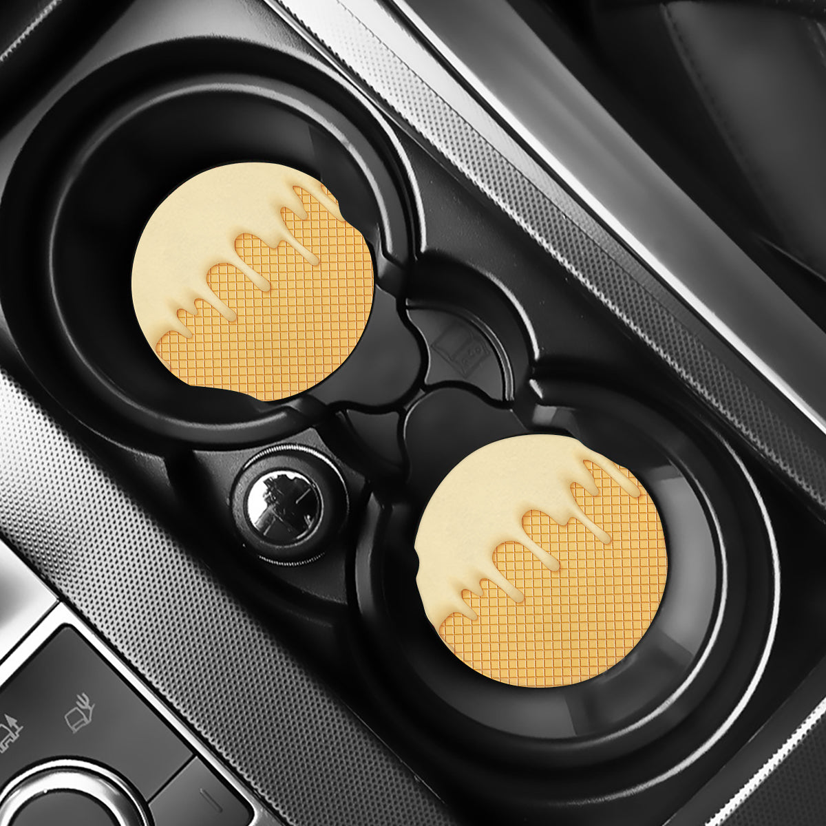 Vanilla Ice Cream Melted Print Car Coasters