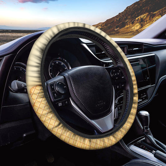 Vanilla Ice Cream Melted Print Car Steering Wheel Cover