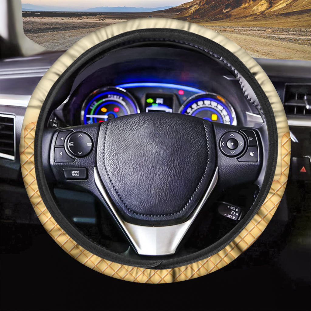 Vanilla Ice Cream Melted Print Car Steering Wheel Cover