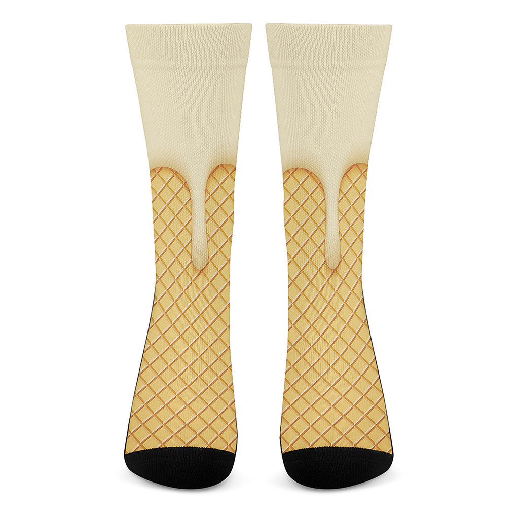 Vanilla Ice Cream Melted Print Crew Socks