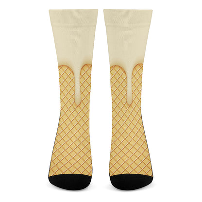 Vanilla Ice Cream Melted Print Crew Socks