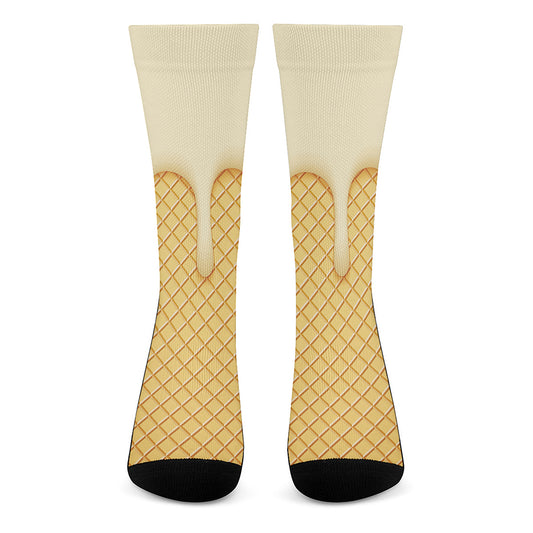 Vanilla Ice Cream Melted Print Crew Socks