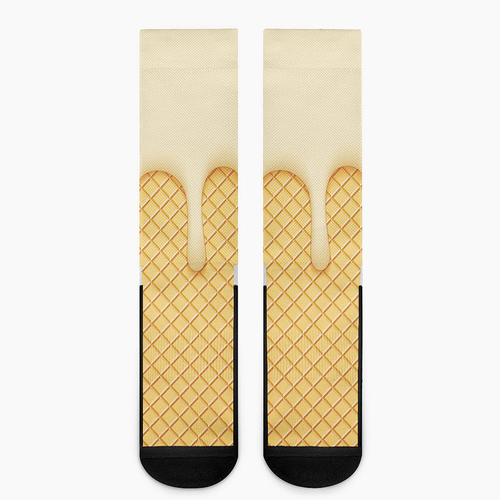 Vanilla Ice Cream Melted Print Crew Socks