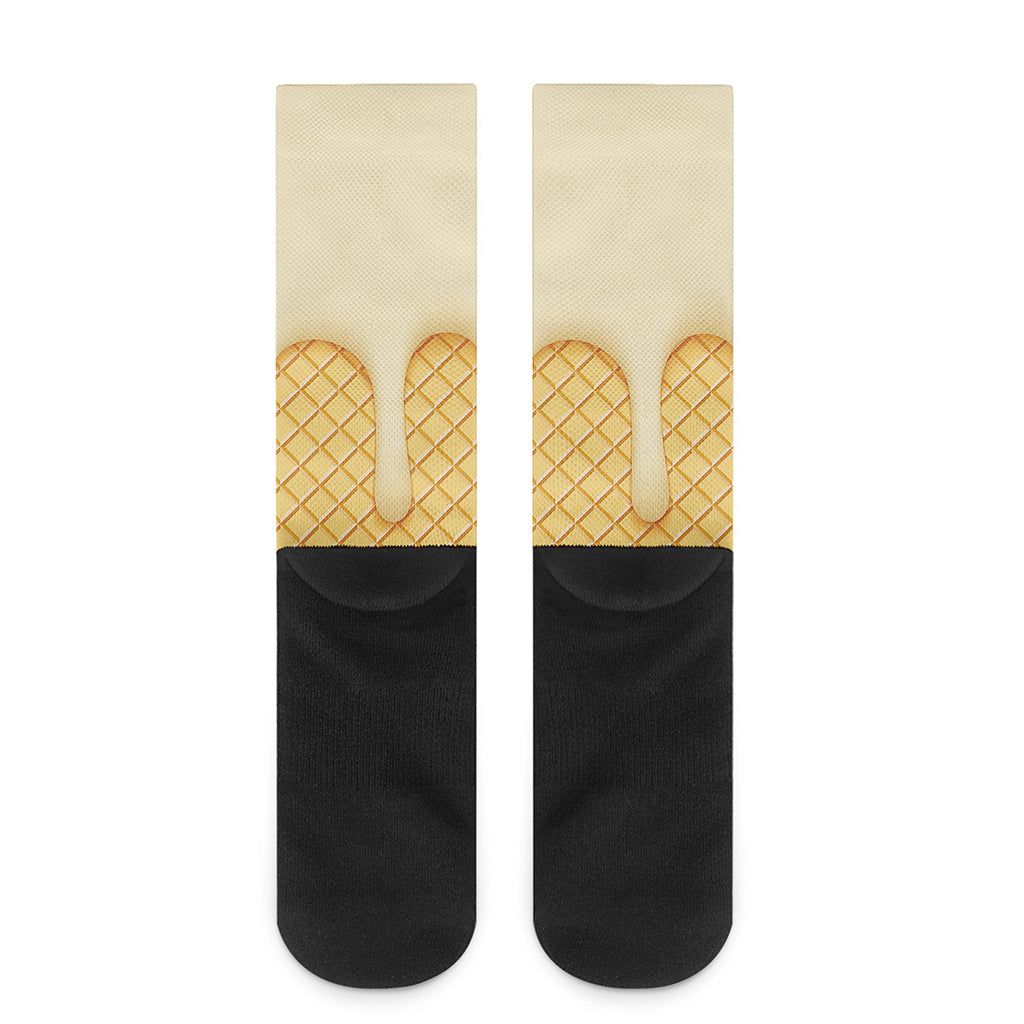 Vanilla Ice Cream Melted Print Crew Socks