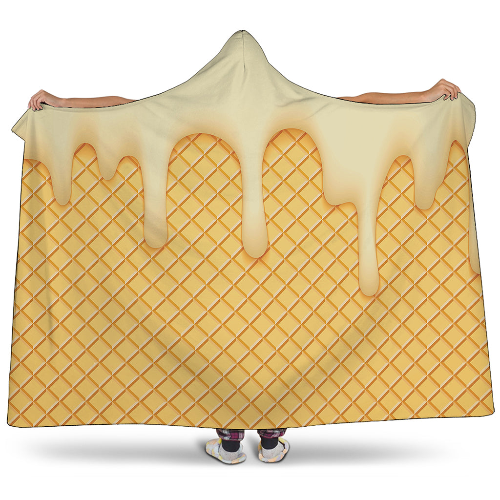 Vanilla Ice Cream Melted Print Hooded Blanket