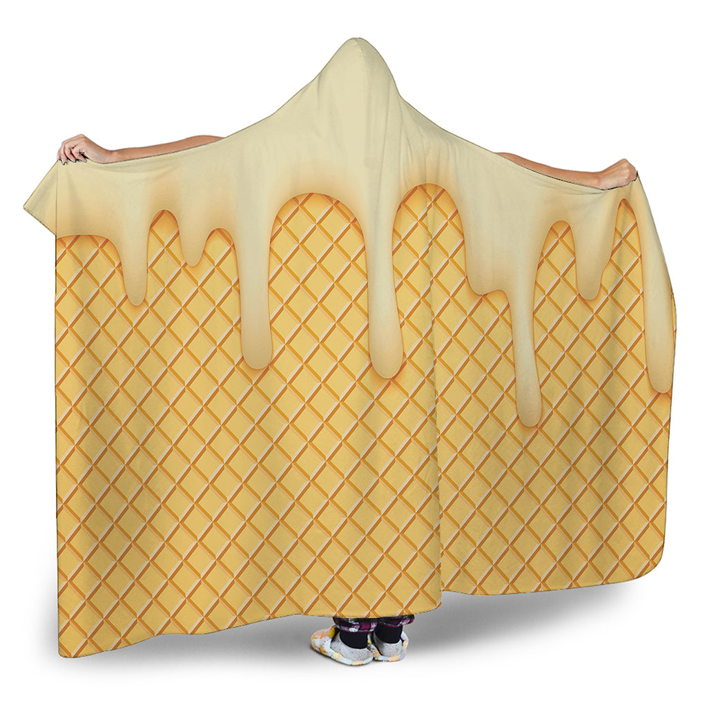 Vanilla Ice Cream Melted Print Hooded Blanket