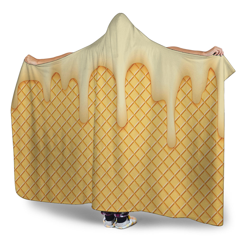 Vanilla Ice Cream Melted Print Hooded Blanket