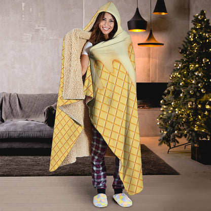 Vanilla Ice Cream Melted Print Hooded Blanket