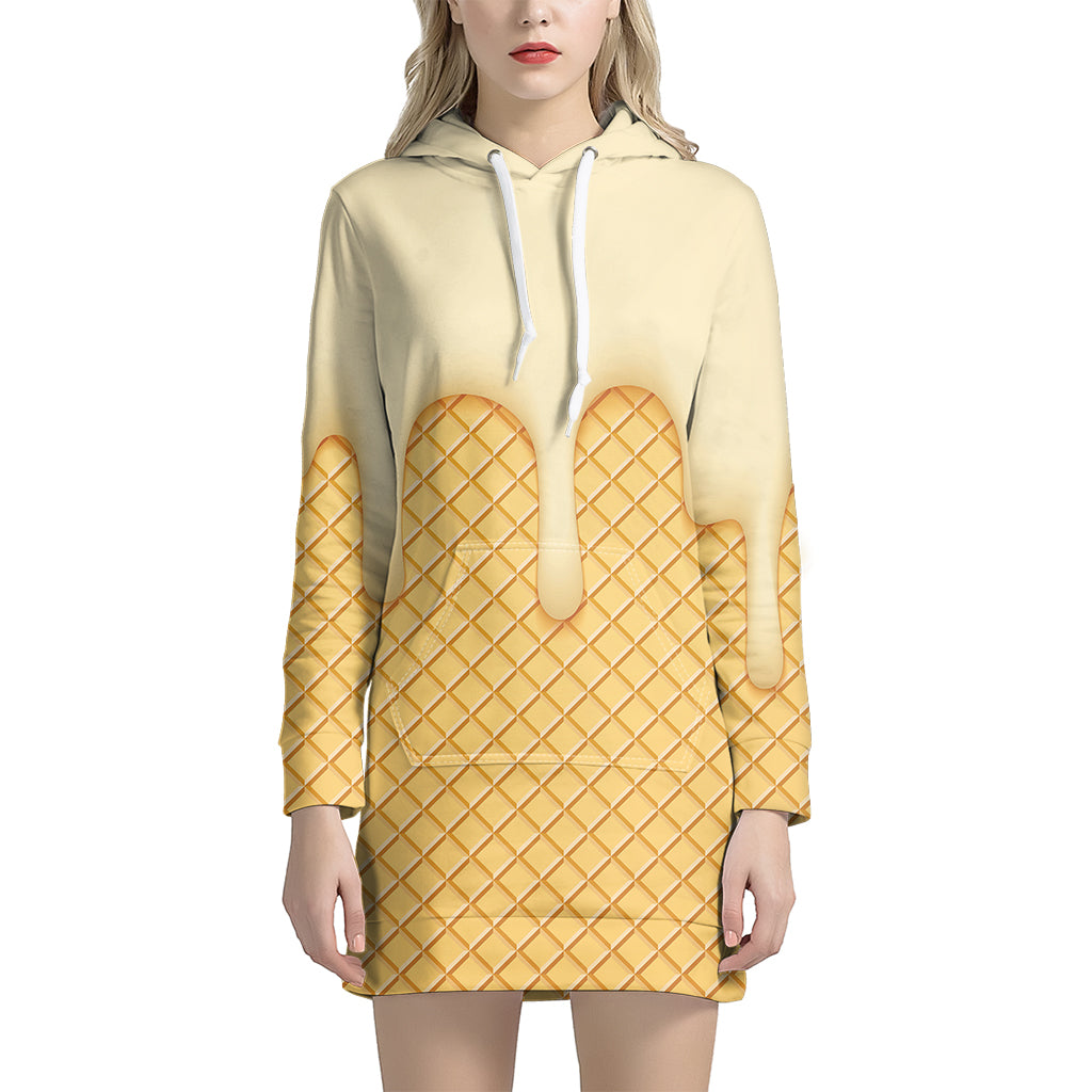 Vanilla Ice Cream Melted Print Hoodie Dress