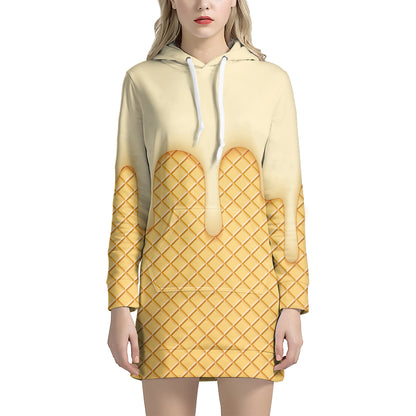 Vanilla Ice Cream Melted Print Hoodie Dress
