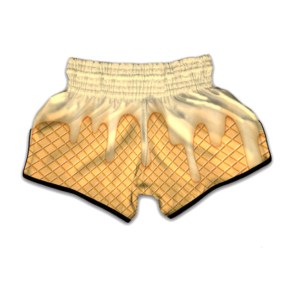 Vanilla Ice Cream Melted Print Muay Thai Boxing Shorts