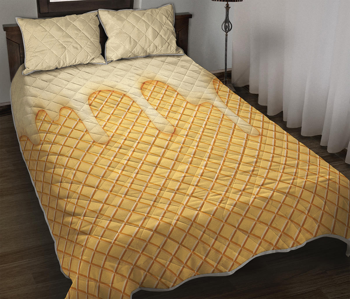 Vanilla Ice Cream Melted Print Quilt Bed Set