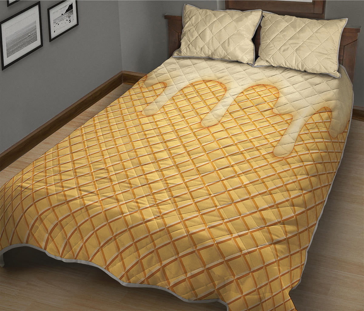 Vanilla Ice Cream Melted Print Quilt Bed Set