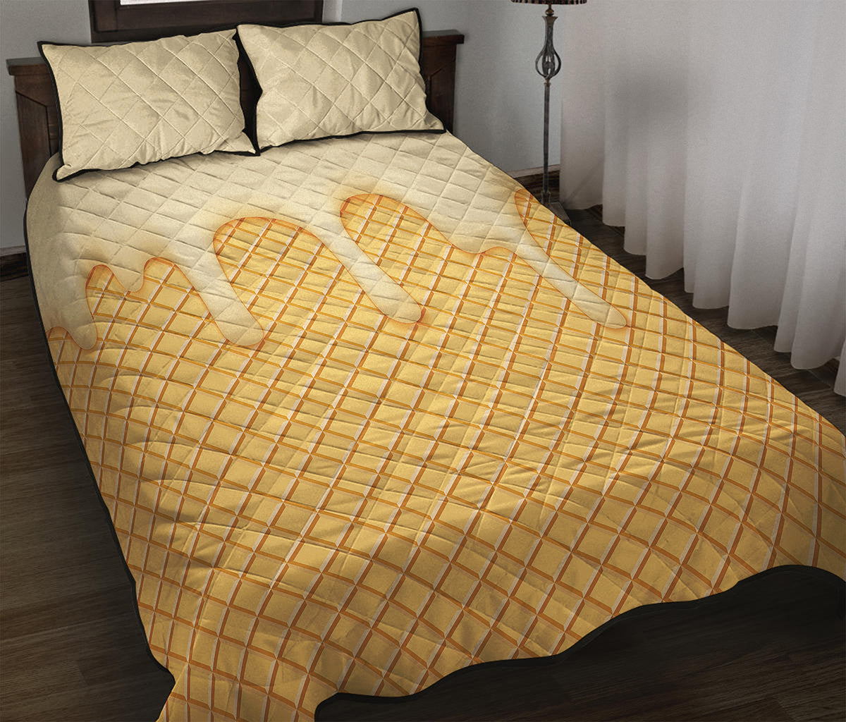 Vanilla Ice Cream Melted Print Quilt Bed Set