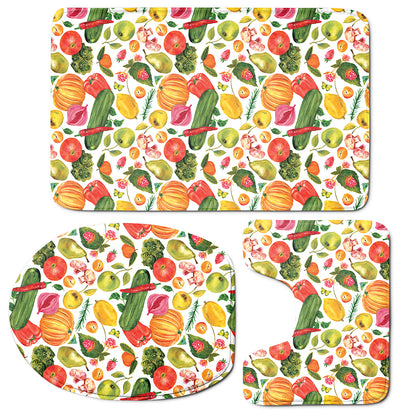 Vegan Fruits And Vegetables Print 3 Piece Bath Mat Set