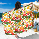 Vegan Fruits And Vegetables Print Beach Sarong Wrap