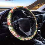 Vegan Fruits And Vegetables Print Car Steering Wheel Cover