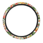 Vegan Fruits And Vegetables Print Car Steering Wheel Cover