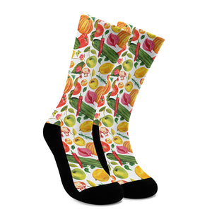 Vegan Fruits And Vegetables Print Crew Socks