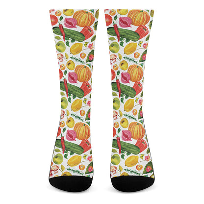 Vegan Fruits And Vegetables Print Crew Socks