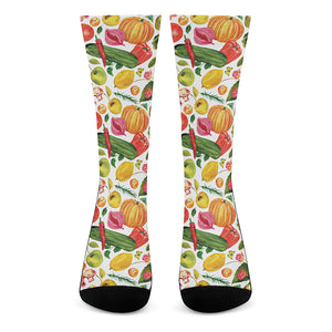 Vegan Fruits And Vegetables Print Crew Socks