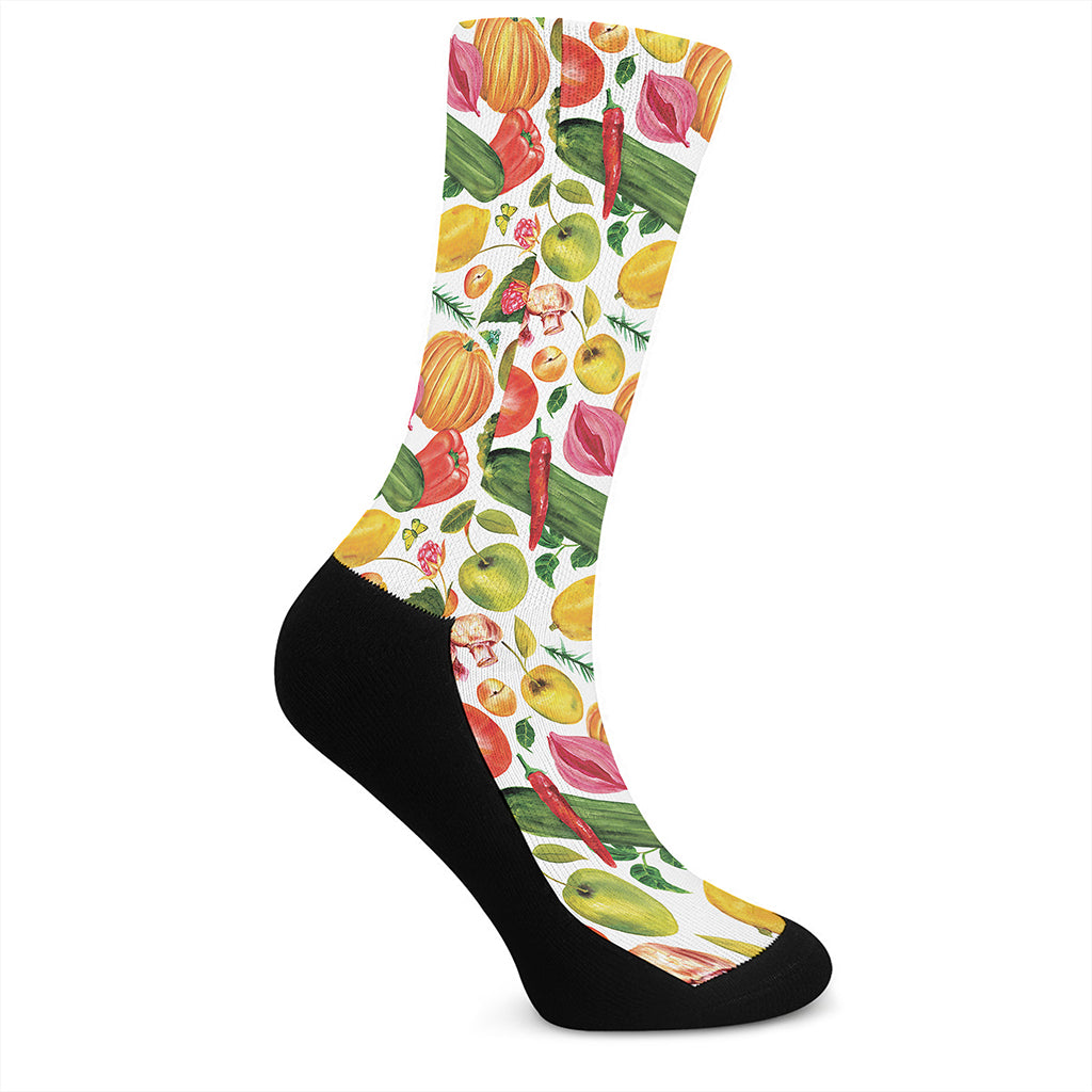 Vegan Fruits And Vegetables Print Crew Socks