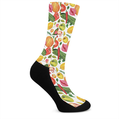 Vegan Fruits And Vegetables Print Crew Socks