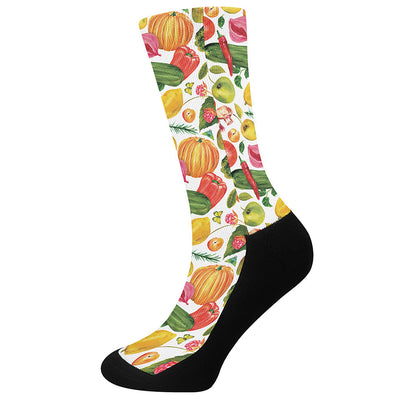 Vegan Fruits And Vegetables Print Crew Socks