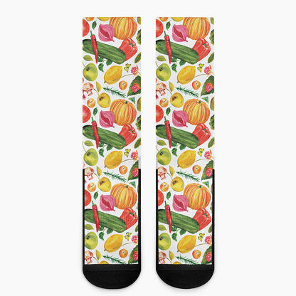 Vegan Fruits And Vegetables Print Crew Socks